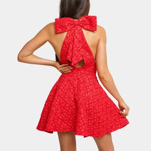 Saylor Revolve Womens XS Red Floral Bow Mini Dress New Cocktail Homecoming